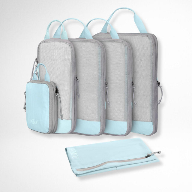 Hynes Eagle 6 Piece Compression Packing Cubes Set Luggage Organizers for Travel Blue