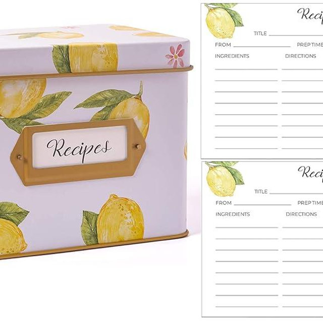 HEART & BERRY Lemon Recipe Box With Cards and 50 Matching Cards Bundle