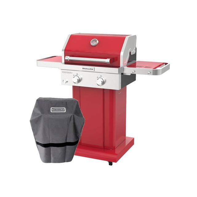 KitchenAid 720-0891CACO 2 Burner Stainless Steel Gas Grill with Grill Cover - Red