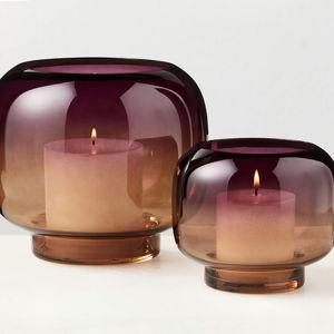 Coco Round Smoked Amber Glass Hurricane Candle Holder | Small + Large set
