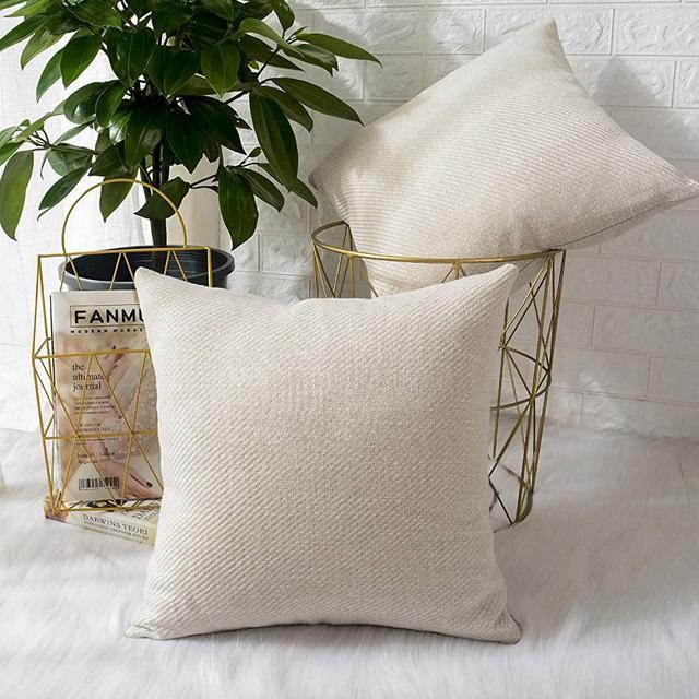 MERNETTE Pack of 2, Soft Decorative Square Throw Pillow Cover Cushion Covers Pillowcase, Home Decor Decorations for Sofa Couch Bed Chair 24x24 Inch/60x60 cm (Cream)