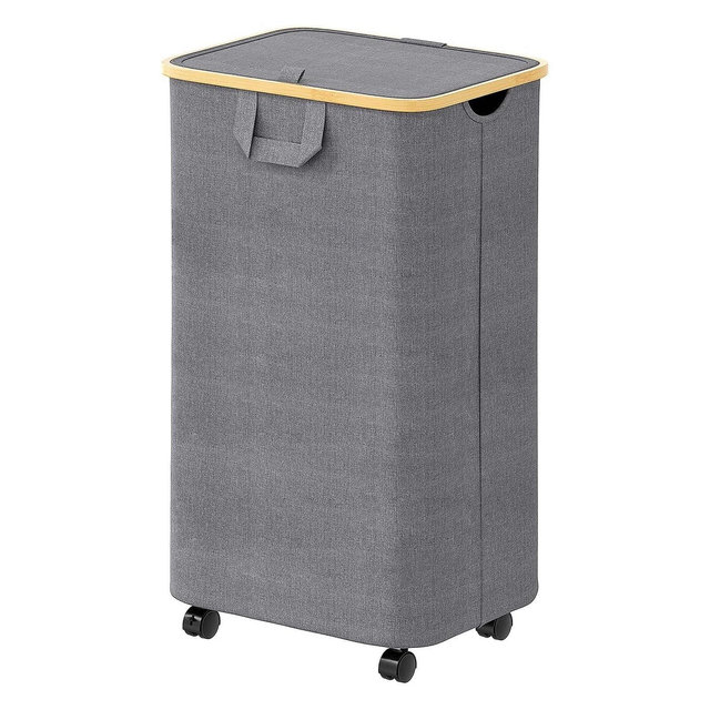 Laundry Hamper with Wheels and Lid - 100L Rolling Clothes Basket with Bamboo Handle, SpaceAid Large Laundry Organizer for Bedroom, Bathroom, Dorm