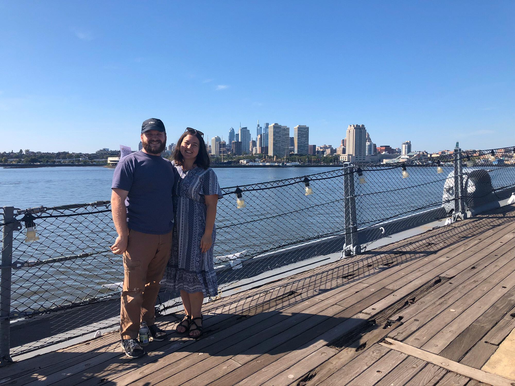 On the deck of Battleship New Jersey with a view of Philly