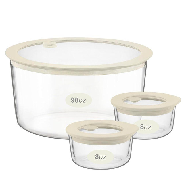 Urban Green Glass Food Container Set with Glass Lid, 3 Pack, Meal Prep Containers with Silicone Airtight Lid, 1 Large Glass Salad Bowl, 2 small dressing containers,Leakproof, 100% Plastic Free