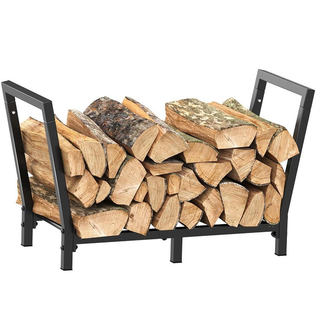 Minicloss Firewood Rack Holder Outdoor Indoor 2.7ft Wood Rack Metal Log Holder for Fireplace Wood Storage, Black