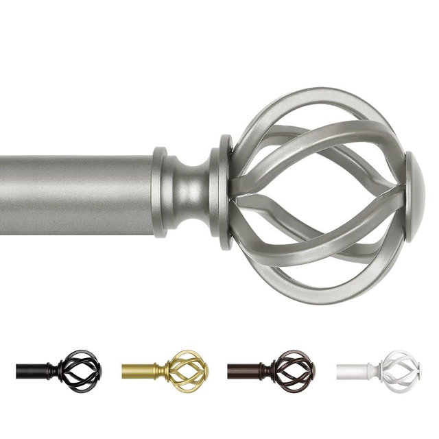 Antique Silver Curtain Rod 32 to 58 Inch (2.6-4.8 ft), USFOOK 7/8 Curtain Rods for Windows 20 to 54 Inch, Telescoping Splicing Drapery Rods with Twisted Cage Finials