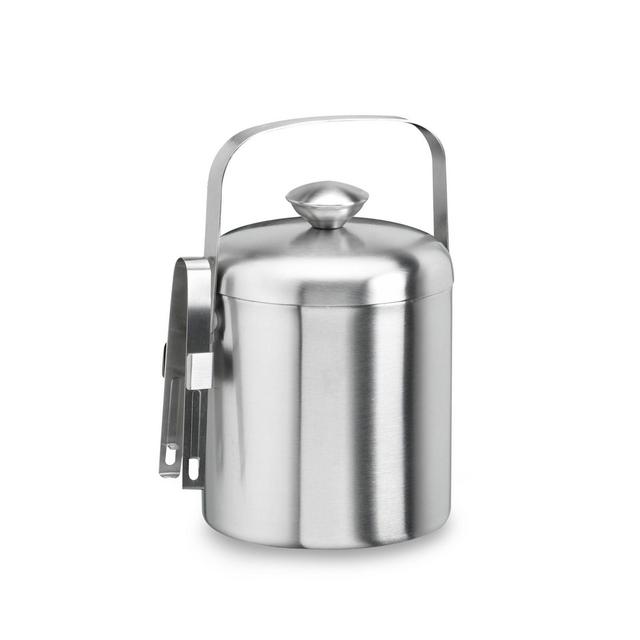 KraftWare™ Brushed Stainless Steel 1.5-Quart Ice Bucket with Tongs