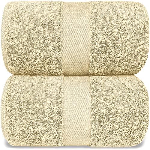 White Classic Luxury Bath Sheet Towels Extra Large | Highly Absorbent Hotel spa Collection Bathroom Towel | 35x70 Inch | 2 Pack (Beige)