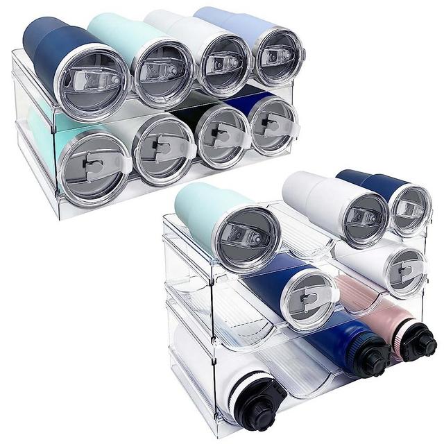 5 Pack Water Bottle Organizer, Stackable Kitchen Home Pantry Organization and Storage Rack, Plastic Water Bottle Holder for Fridge Cabinet Cupboard Organizer and Storage, Tumbler Mug Cup Organizer