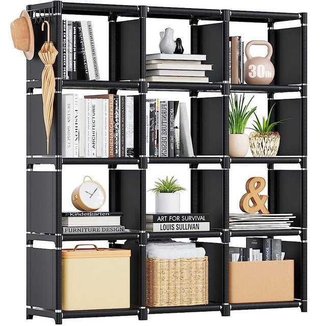 Mavivegue Bookshelf,12 Cube Storage Organizer,Book Shelf Organizer,Tall Bookcase Shelf,Book Cases/Shelves,Black Cube Shelf Cubbies Closet Storage Organizer Shelves for Bedroom,Living Room,Home,Office