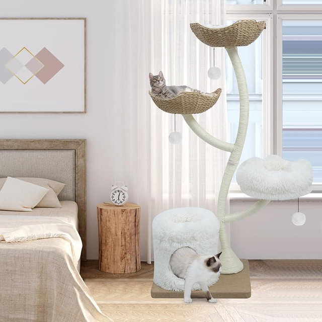KULAMOON 63” Tall Cat Tree Tower for Indoor Cats, Multi-Level Large Cat Climbing Furniture with Scratching Posts, Soft Perch, Cozy Cave, and Hanging Toys, Sturdy Design for Multi-Cat Households