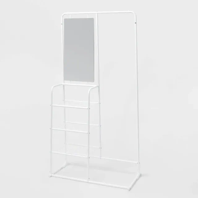 Metal Garment Rack with Mirror and Shelving White - Brightroom™