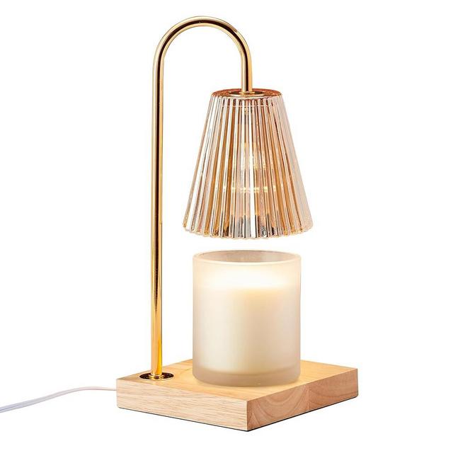 Mikasa Amber Glass Shade Electric Candle Warmer Lamp for Scented Candles, Dimmable Wax Warmer with Adjustable Brightness, 5.9 x 5.9 x 13.8 Inches