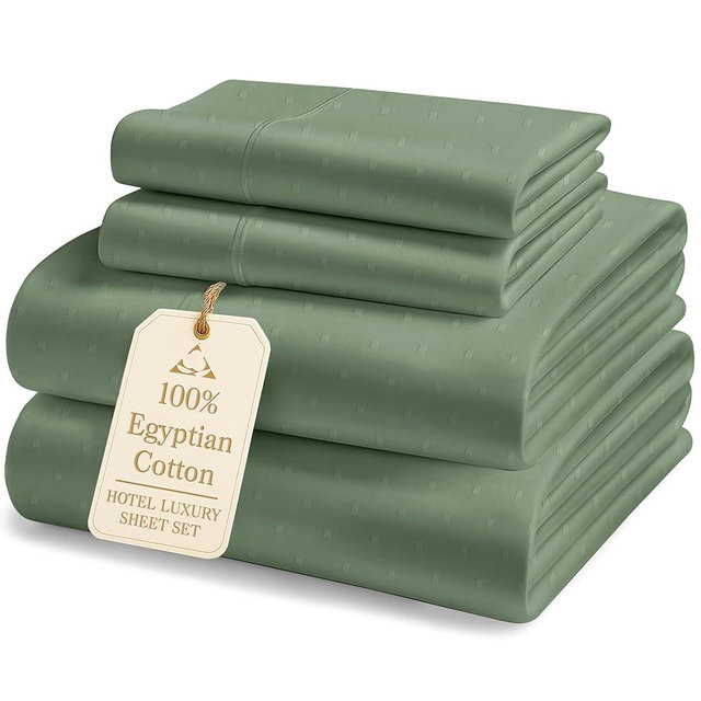 LANE LINEN Luxury Hotel Style 100% Egyptian Cotton Bed Sheets King Size, Mercerized Cotton, Silky Finish, No Pill Fade Resistant King Sheets & Pillowcases Jaquard Swiss Dot - Iceberg Green