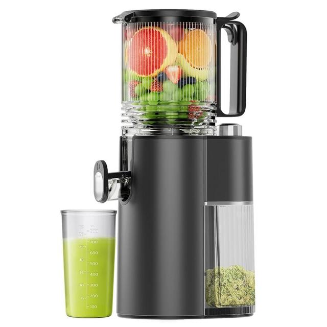 Cold Press Juicer, 5.8" Wide Feed Chute Juice Extractor Machine with 400W, High Juice Yield, Slow Masticating Juicer for Whole Vegetables & Fruits, Black Gray