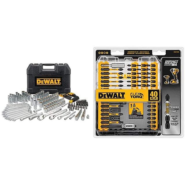 DEWALT Mechanics Tool Set, 205-Piece (DWMT81534) & Screwdriver Bit Set, Impact Ready, FlexTorq, 40-Piece (DWA2T40IR),Black/Silver IMPACT READY FlexTorq Screw Driving Set, 40-Piece