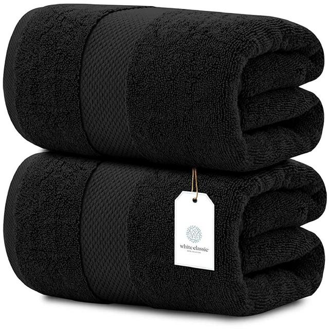 White Classic - Luxury Bath Sheet Towels for Adults Extra Large | Highly Absorbent Hotel spa Bathroom Towel | 35x70 Inch | 2 Pack (Black)
