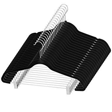 Premium Velvet Skirt Hangers (30 Pack) Non Slip Velvet Pants Hangers with Metal Clips, 360° Hook, Durable Ultra Thin Space Saving Velvet Hangers, Notched Clothes Hangers for Suits, Dress & Shirt