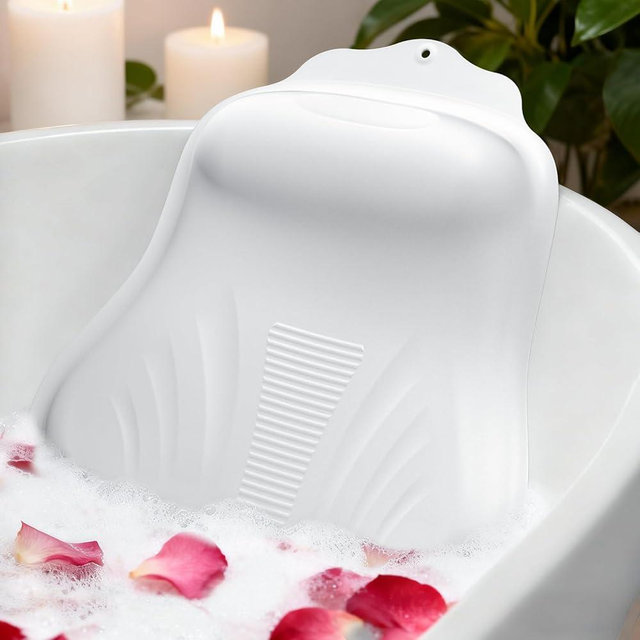 Bath Pillow for Tub, Adjustable Silicone Bathtub Pillows for Head and Neck, 0"–2.3" Neck Support, 34 Suction Cups, Easy to Clean, No Machine Wash Needed (White)