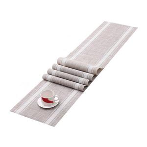 Vinyl Plcemats Heat Insulation Kitchen Dining Washable Table Mats Set of 4 with a Compatible Table Runner (White stripe)