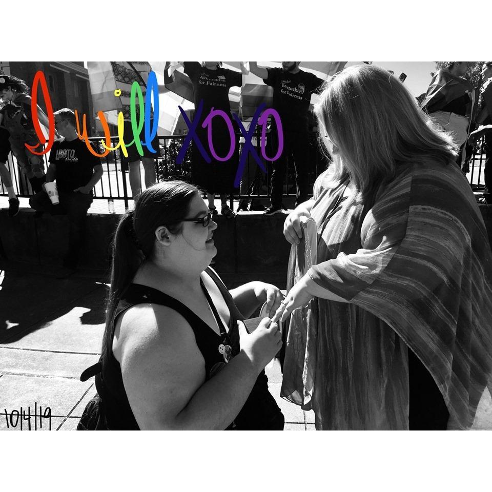 One year after Kalyn's proposal to Callie is Callie's proposal to Kalyn. Bowling Green Pride, 2019