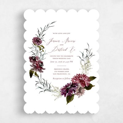 White Scalloped Wedding Invitation - Holliston Portrait