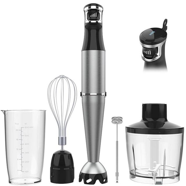 Immersion Blender Handheld Hand Blender 1100W, Trigger Variable Speed 5 in 1 Stick Blender, Emulsion Blender with Chopper, Whisk and Frother for Soup, Baby Food and Smoothies (silver)