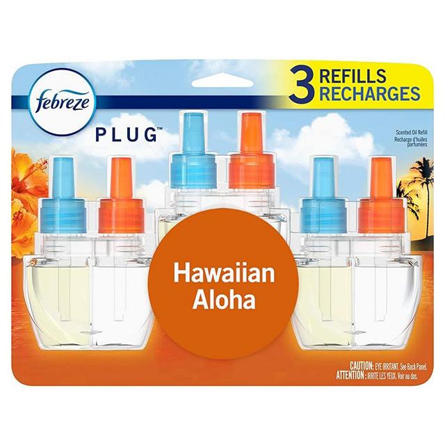Febreze Plug in Air Freshener and Odor Eliminator, Scented Oil Refill, Hawaiian Aloha, 3 Count