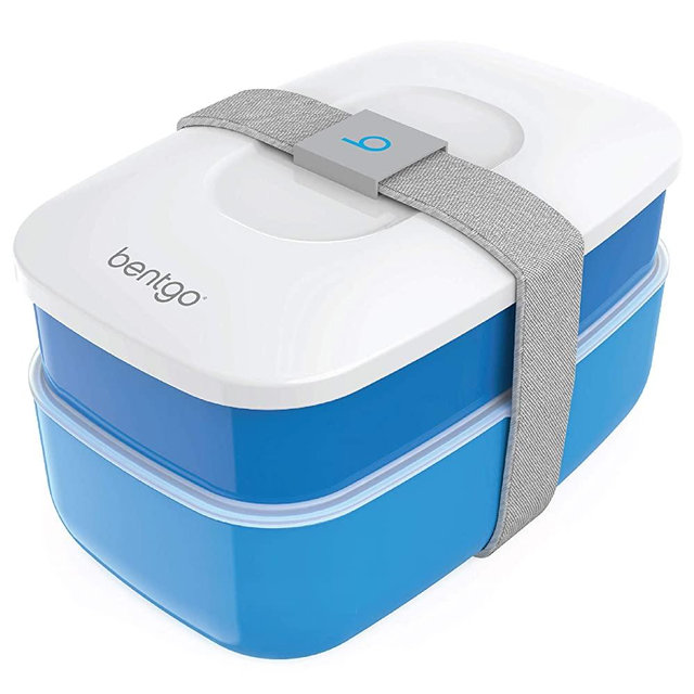 Bentgo Classic (Blue) - All-in-One Stackable Lunch Box Solution - Sleek and Modern Bento Box Design Includes 2 Stackable Containers, Built-in Plastic Silverware, and Sealing Strap