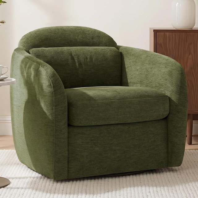 360° Swivel Accent Chair, Comfy Upholstered Barrel Chairs with Pillow, High Back for Bedroom Living Room, Reading Room,Moss Green