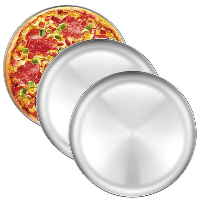 Deedro 12 Inch Pizza Pan, Stainless Steel Pizza Tray Baking Sheet for Oven, Round Plates for Cookie Pie Pizza Salad, Healthy & Durable & Dishwasher Safe, 3 Pack
