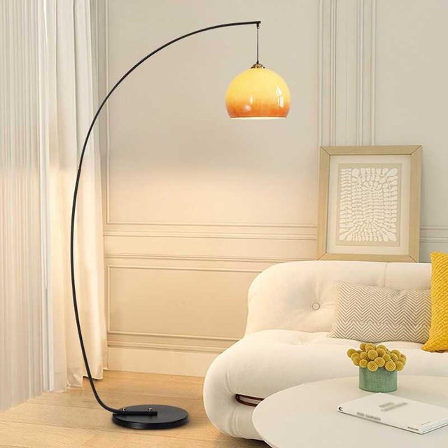 KlkrzJwy Nordic Globe Glass Floor Lamp 70.9" Arc Floor Light Iron Body Tall Lamp with E26 Dimmable Orange Glass Standing Light for Living Room Study Bedroom Dining Room