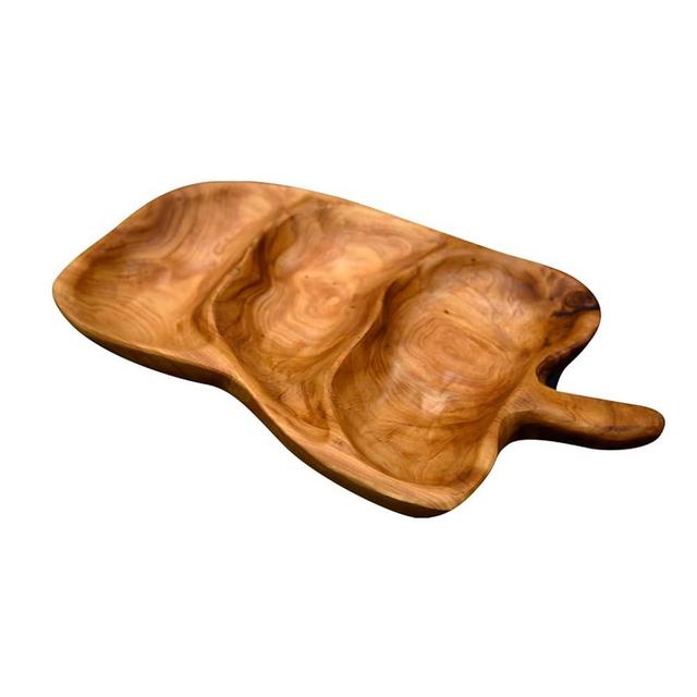 JOLLYMER Leaf Shaped Wood Serving Tray, Rustic Platters for Serving Food Cheese Desserts, Wood 3 Divided Tray