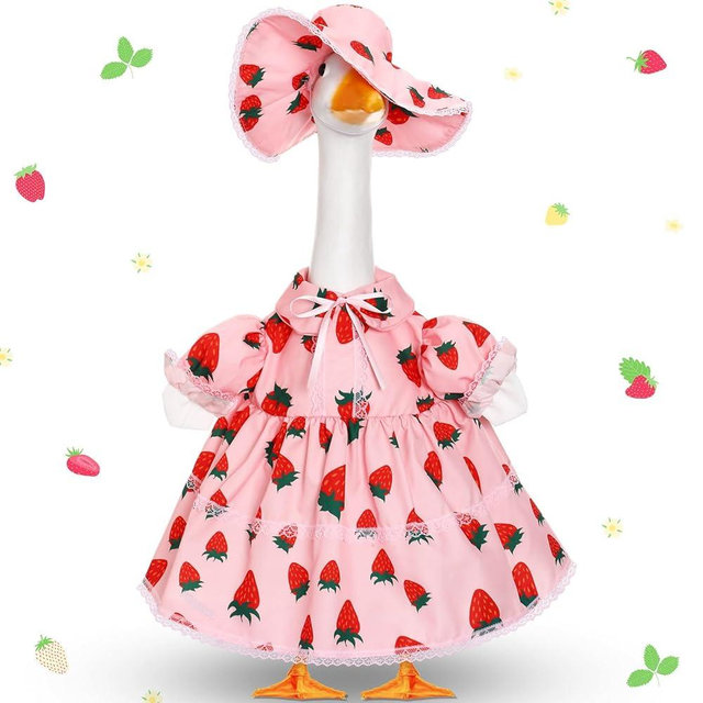 FuWeave Spring Porch Goose Outfit for 23''h Cement Statue Goose Skirt Costume for Summer Outdoor Yard Lawn Patio Decor
