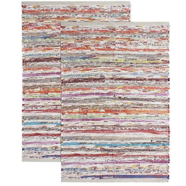 COTTON CRAFT Cotton Chindi Rag Rug - 2 Pack - Boho Farmhouse Rustic Area Accent Throw Rug - Handwoven Reversible Natural Recycled Yarn - Living Room Den Study Home Décor Gift -20 x 32 in - Multi Color