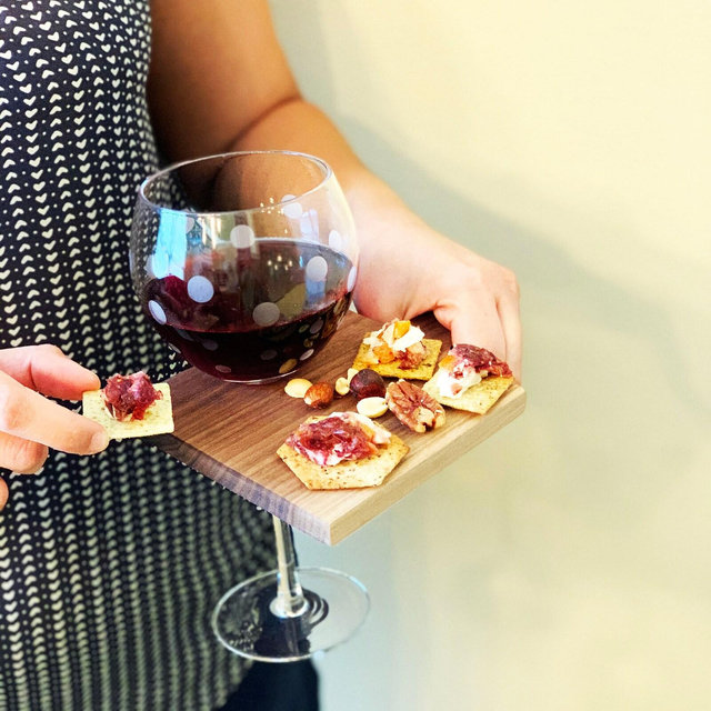 Wine & Tapas Tray Set,Wine Glass Holders,Brunch Or Snack Trays For Hostess Gift,Mini Puzzle Serving Board,Unique Wine And Charcuterie Board