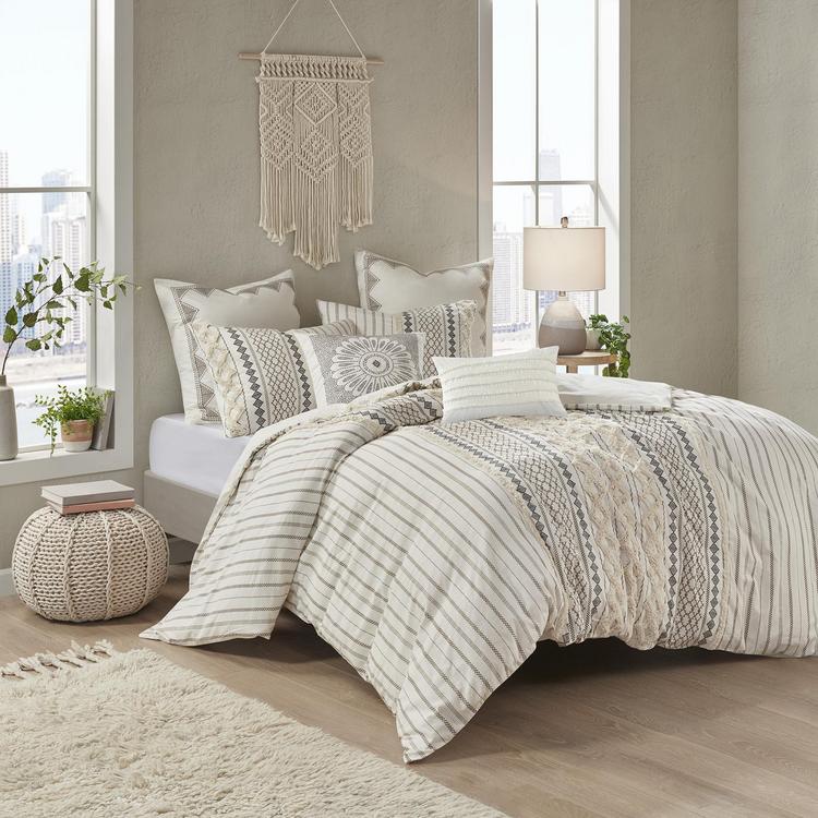 Harleson Grey - King Duvet Cover Set - Grey, Cream & White - Levtex Home