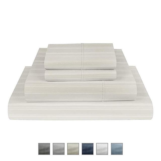 Fisher West New York Manhattan 1000 Thread Count Cotton Rich Wrinkle Resistant Ivory Queen Stripe Sheet 6-Piece Set fits Mattress Upto 17”