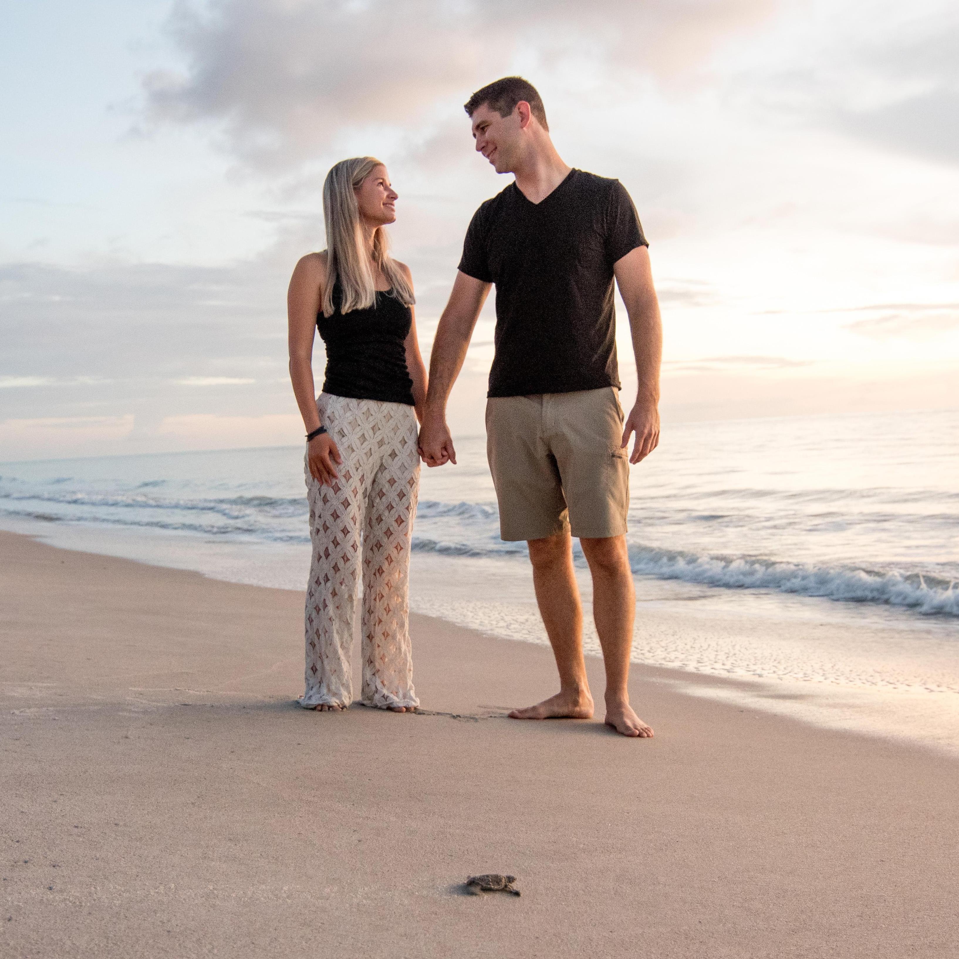 We had the unique opportunity to do an engagement/save the date photo shoot the same morning Amanda was required to release hatchlings from her previous survey. MTP#20-261. No turtles were harmed!