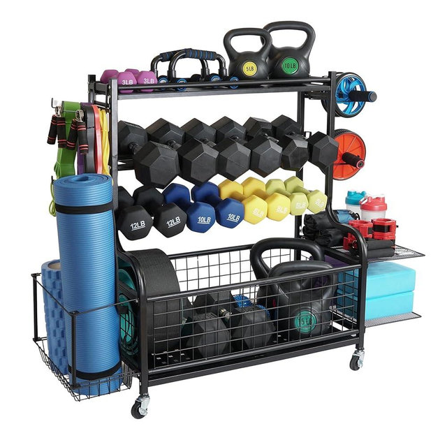 STUFFSTASH Dumbbell Rack, Heavy Duty Weight Rack for Home Gym with Extra Strong Sheet Steel Shelf and Base, Home Gym Storage Weight Rack for Home Gym Dumbbells, Kettlebell Rack, Yoga Mat Storage Rack, Weight Plate Storage