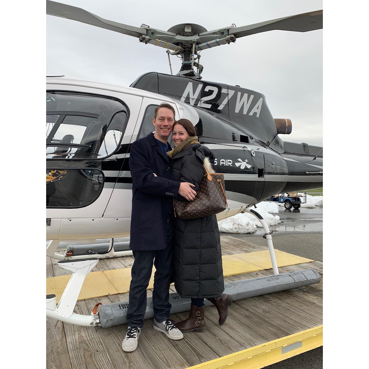 Our third date was a jaw-dropping nighttime helicopter ride around Manhattan. This worked out pretty well, so we took another one a year later :)