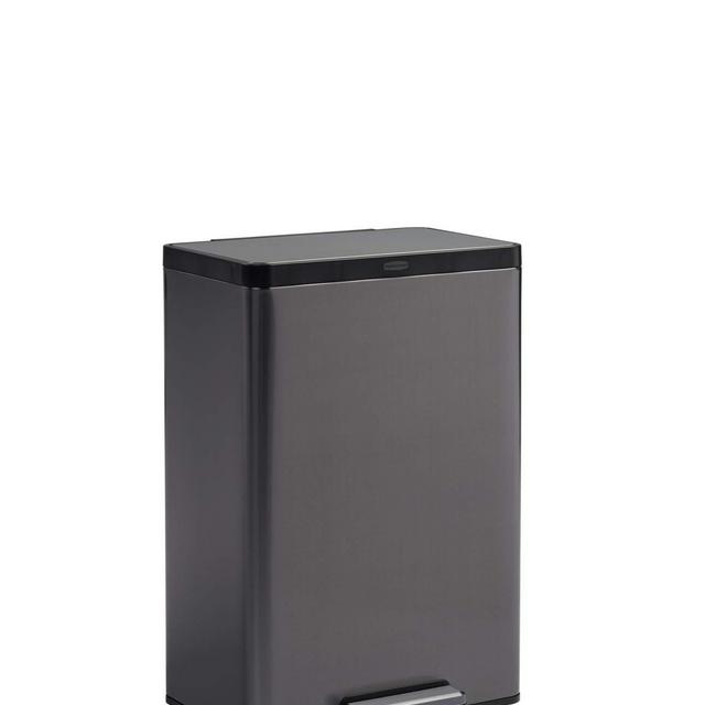 Rubbermaid Stainless Steel Metal Step-On Trash Can for Home and Kitchen, Charcoal, 12 Gallon, 2112520