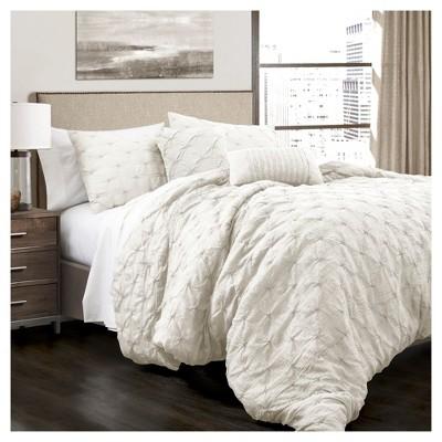 White Ravello Pintuck Comforter Set 5pc (Full/Queen)- Lush Decor