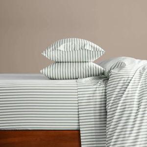 Luxe Sateen Core Queen Sheet Set - Tandem Stripe in Fresh Moss