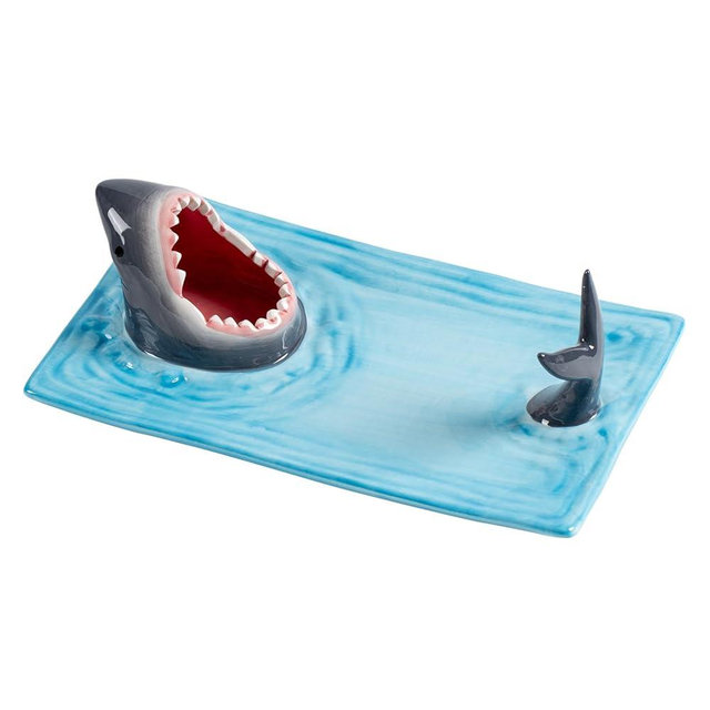Surlama Shark Sushi Plate - Hand-Painted Ceramic, Lead-Free, Food-Safe, Microwave/Oven/Freezer/Dishwasher Safe