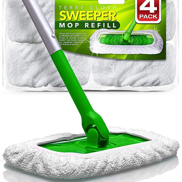 VanDuck Reusable 100% Cotton Mop Pads Compatible with Swiffer Sweeper Mops (4-Pack) Washable Mop Pads for Wet & Dry Use (Mop is Not Included)