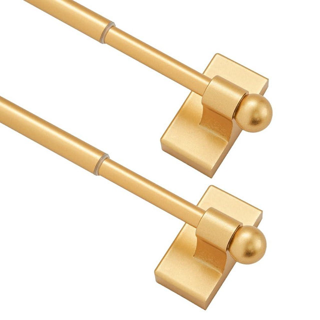 Magnetic Curtain Rods Multi-Use Adjustable Appliance Metal Doors Magnetic Rods, 16-28 Inch, 1/2 Inch Diameter, 2 Pack,Gold