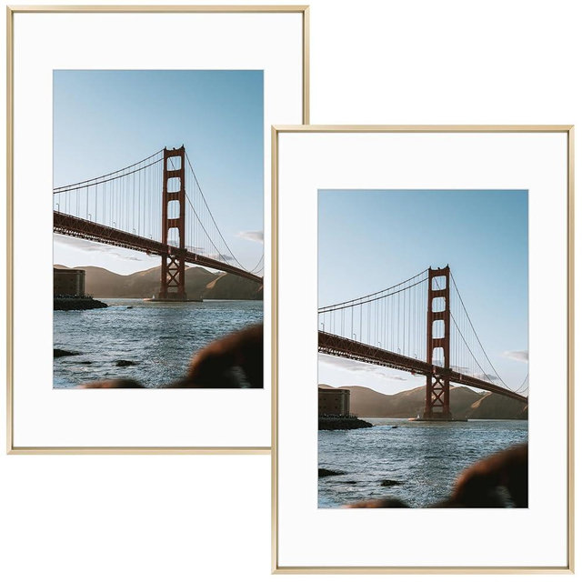 Frametory, 16x24 Metal Picture Frame with Mat for 12x18 Picture & Real Glass, Aluminum Photo Frame Collection (Gold, 2 Pack)