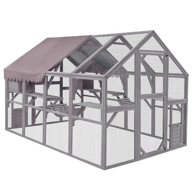 Aivituvin Catio Outdoor Cat Enclosure Large Cat Run with Bridges, Walks, Small Houses, Roof Cover 110"