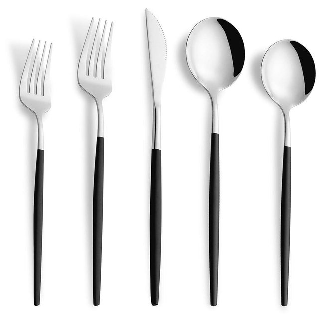 Joincook 40 Piece Black Silver Silverware Set,Stainless Steel Flatware Cutlery Set Service for 8 Including Forks Spoons Knives,Utensil Set,Tableware for Home and Restaurant, Dishwasher Safe